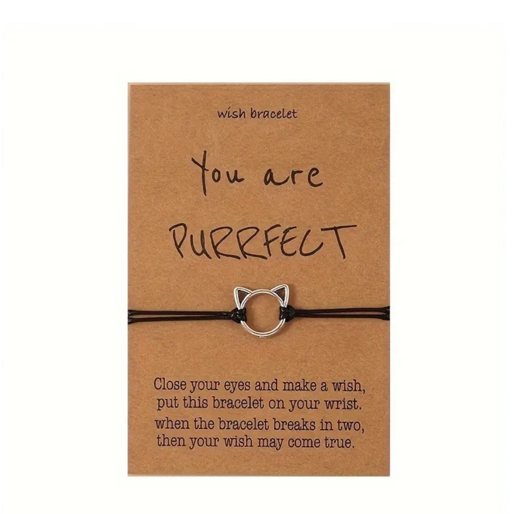 Silver and Black You are Purrfect Cat Corded Bracelet